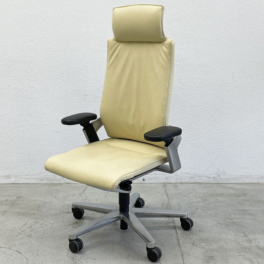 ウィルクハーン Wilkhahn オン チェア ON Chair ハイバック アームチェア 総本革 ヘッドレスト付 オフィスチェア グッドデザイン賞 C  〓