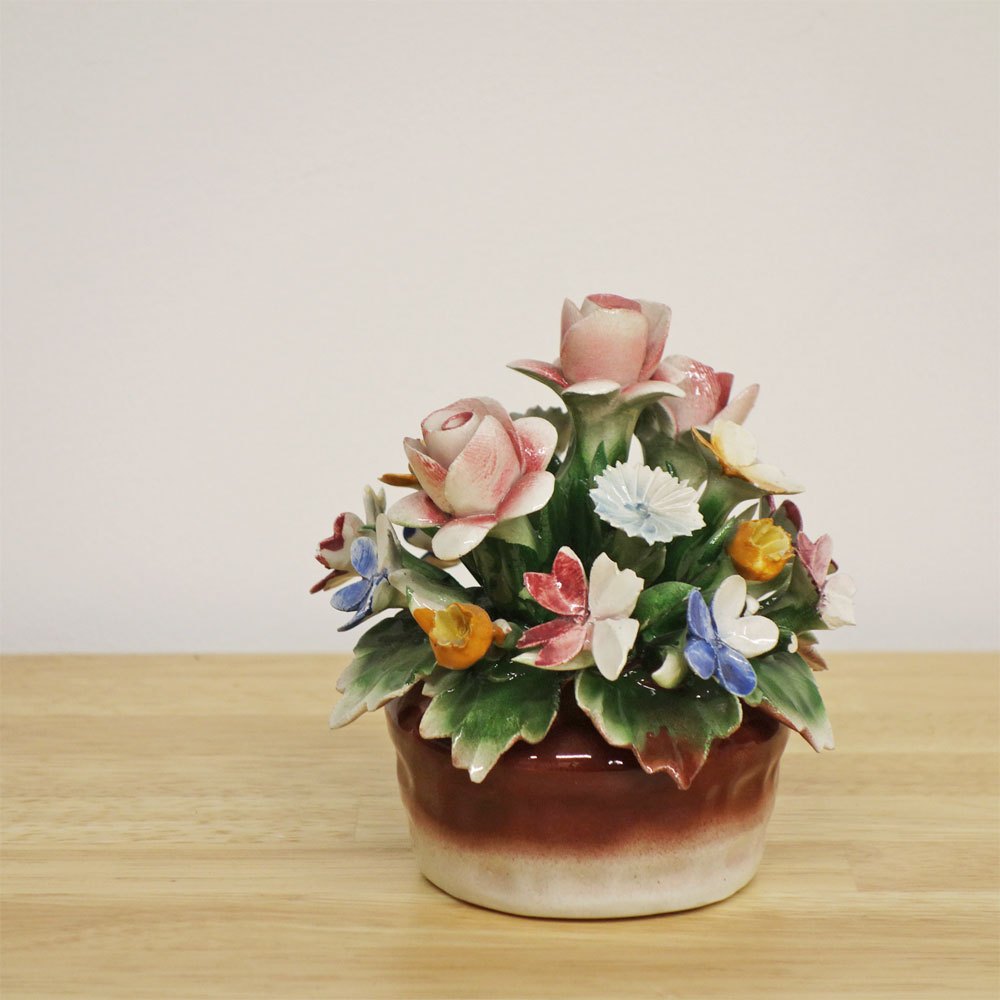 カポディモンテ CAPODIMONTE 陶花 フラワー オブジェ H11.3cm イタリア A ◎