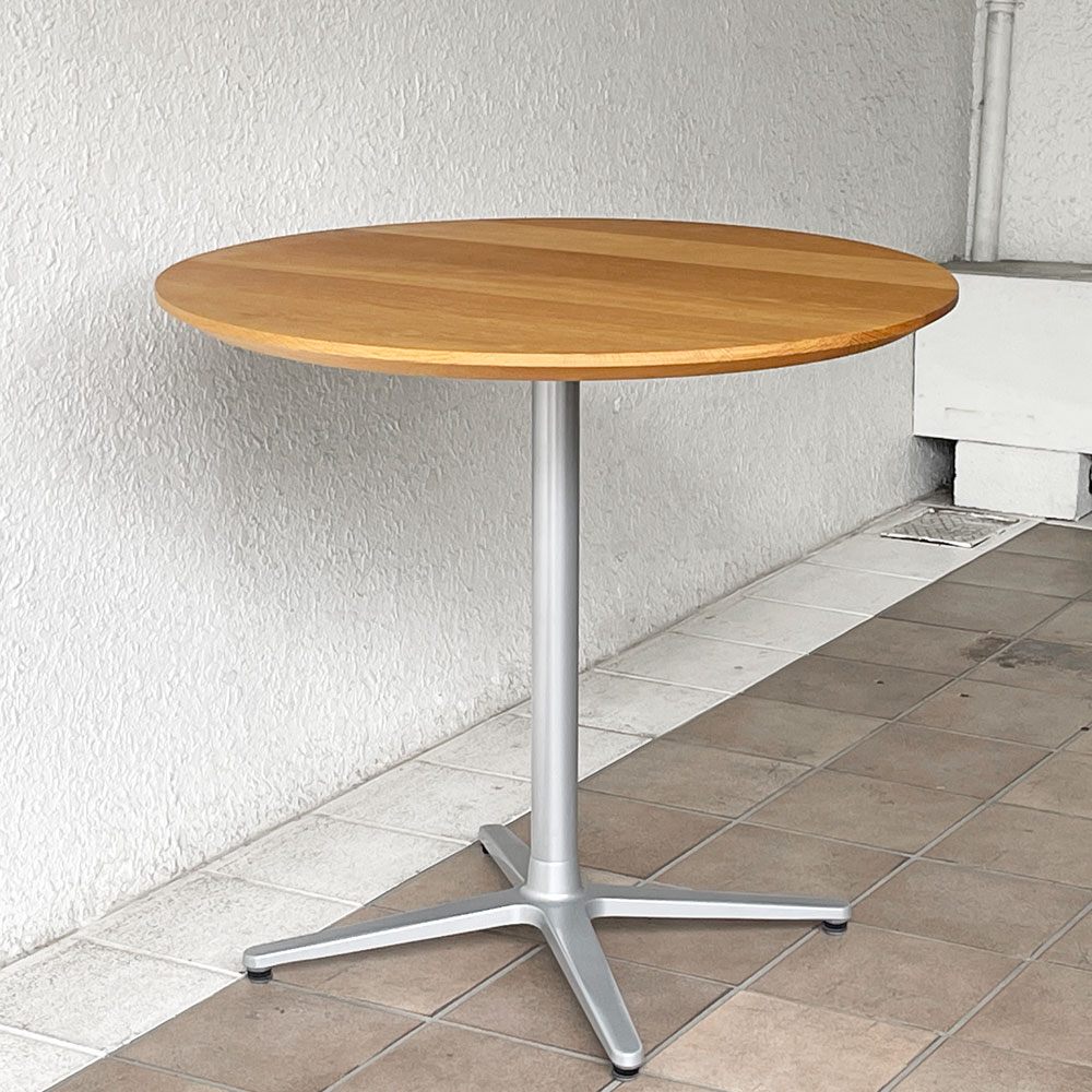 モダンデザイン オーク無垢集成材 ラウンド カフェテーブル ダイニングテーブル クリーマオーダー品 Φ70cm ◇