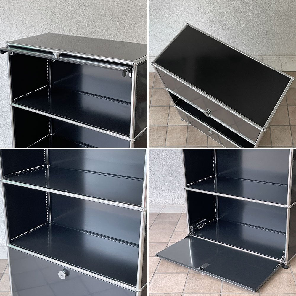 ユーエスエムハラー USMハラー USM Haller モジュラーファニチャー キャビネット シェルフ 1列3段 ドロップダウンドア フリップアップドア グラファイトブラック 鍵付 スイス 定価267,322円 ◇
