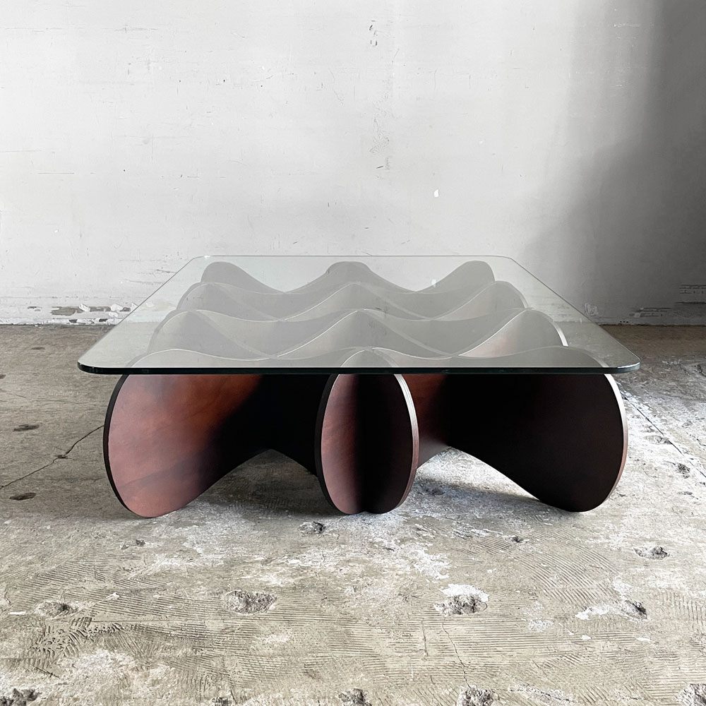 イーアンドワイ E&Y マトリックス テーブル MATRIX TABLE Lサイズ ダークブラウン ビーチ材プライウッド ガラス天板 アンドリュー・タイ w110cm モダンデザイン ■