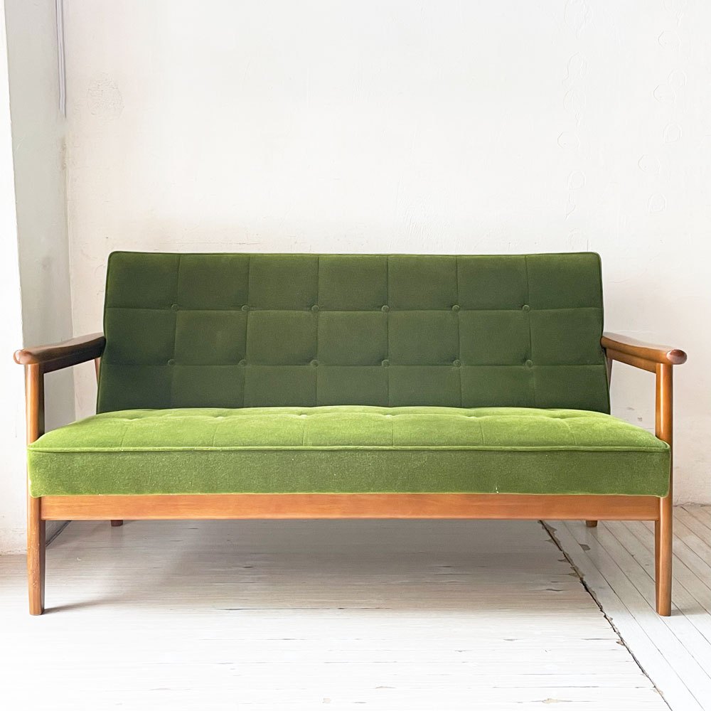 カリモク60 karimoku60 Kチェア 2シーター 2人掛け ソファ モケットグリーン レトロモダン ジャパニーズミッドセンチュリー 定価￥100,760- ★