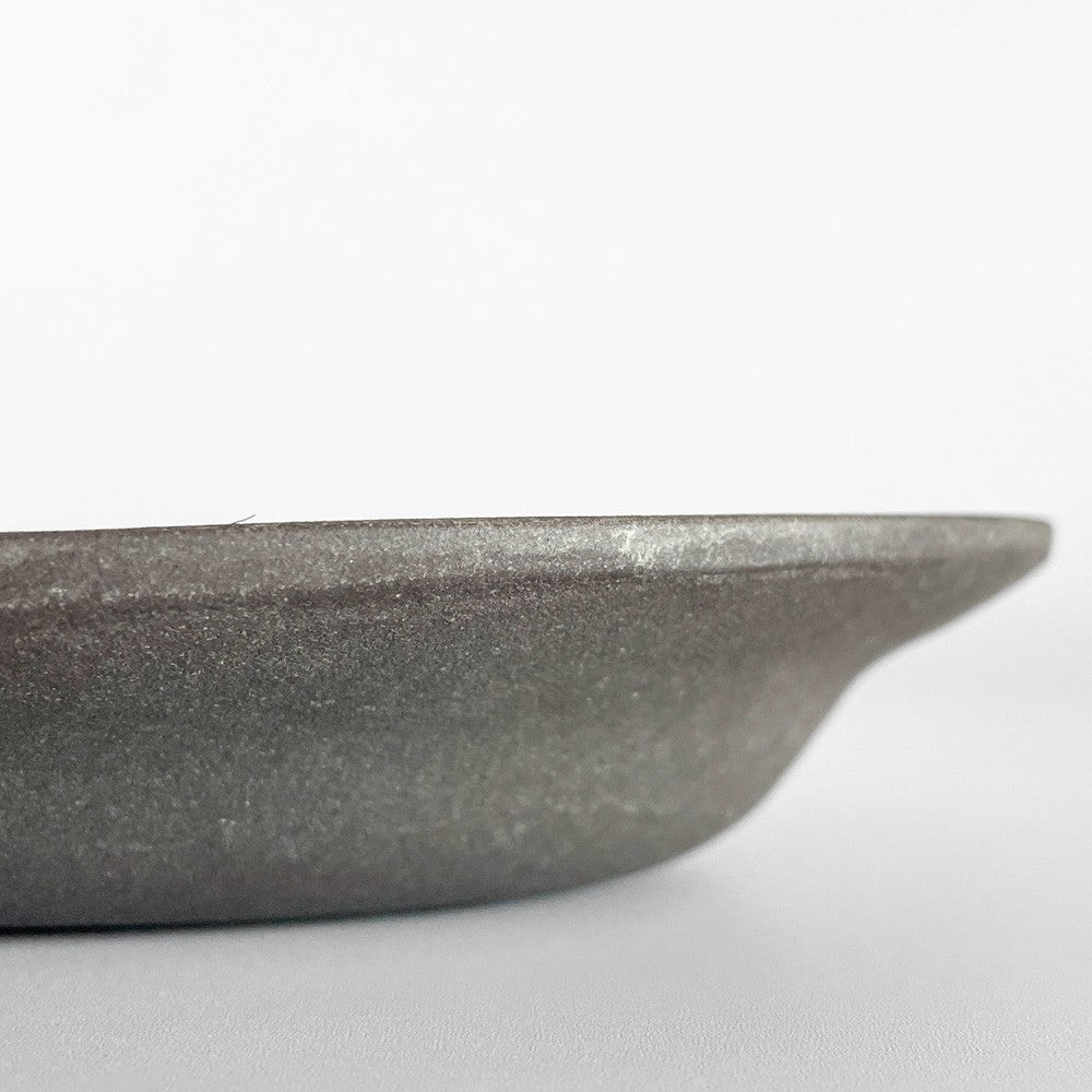 吉田次朗 オーバルプレート 楕円皿 リムプレート ホワイトグレー Lサイズ Φ26.5cm 陶器 現代作家 C ■