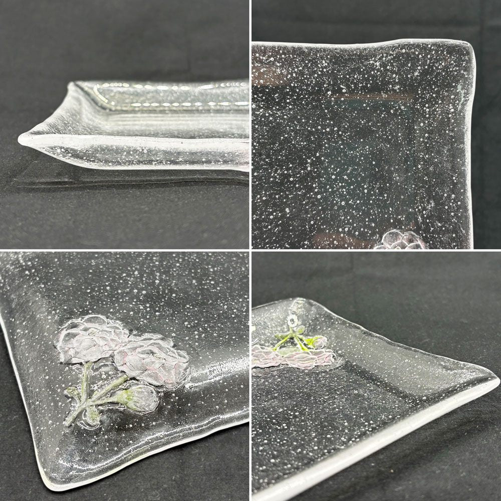 岡田多恵 ガラス 角皿 スクエアプレート パートドヴェール 花 14cm 現代作家 C ●