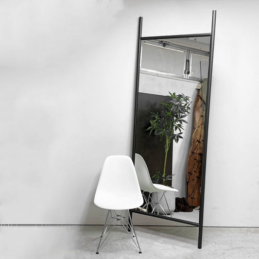 モダンデザイン Modern design  スチールフレーム 大型ミラー 立て掛けタイプ スタンドミラー 姿見 鏡 H220cm 店舗什器 ●