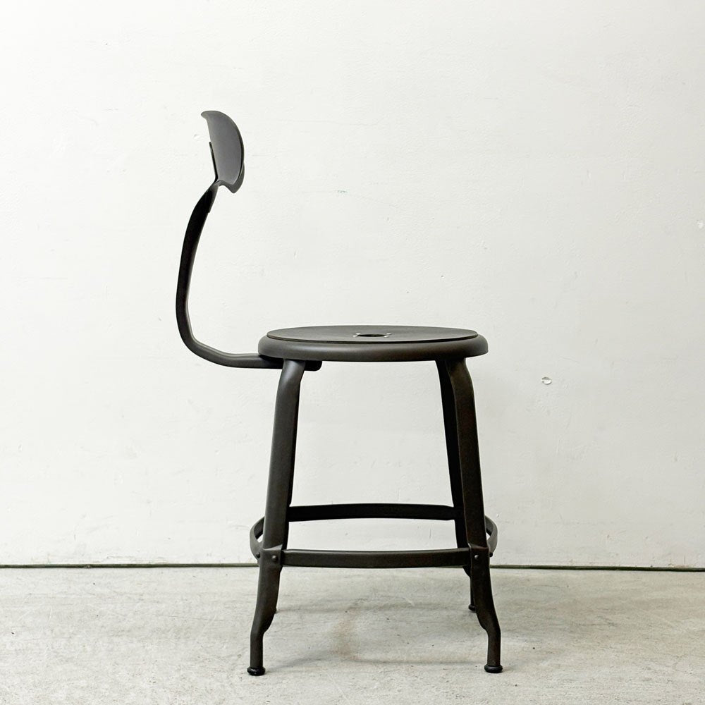 フェールトラヴァイユ FER TRAVAIL ニコルチェア NICOLLE Chair SH45cm ダイニングチェア スチール マットクリア仕上げ 別注モデル レザーパッド付 ネイビー インダストリアル フランス ●