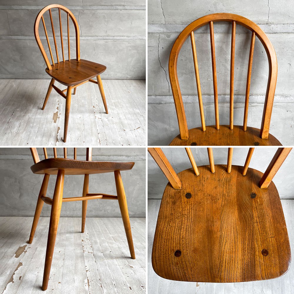 アーコール Ercol フープバックチェア ダイニングチェア スポークバック エルム材 UKビンテージ 英国家具 ♪