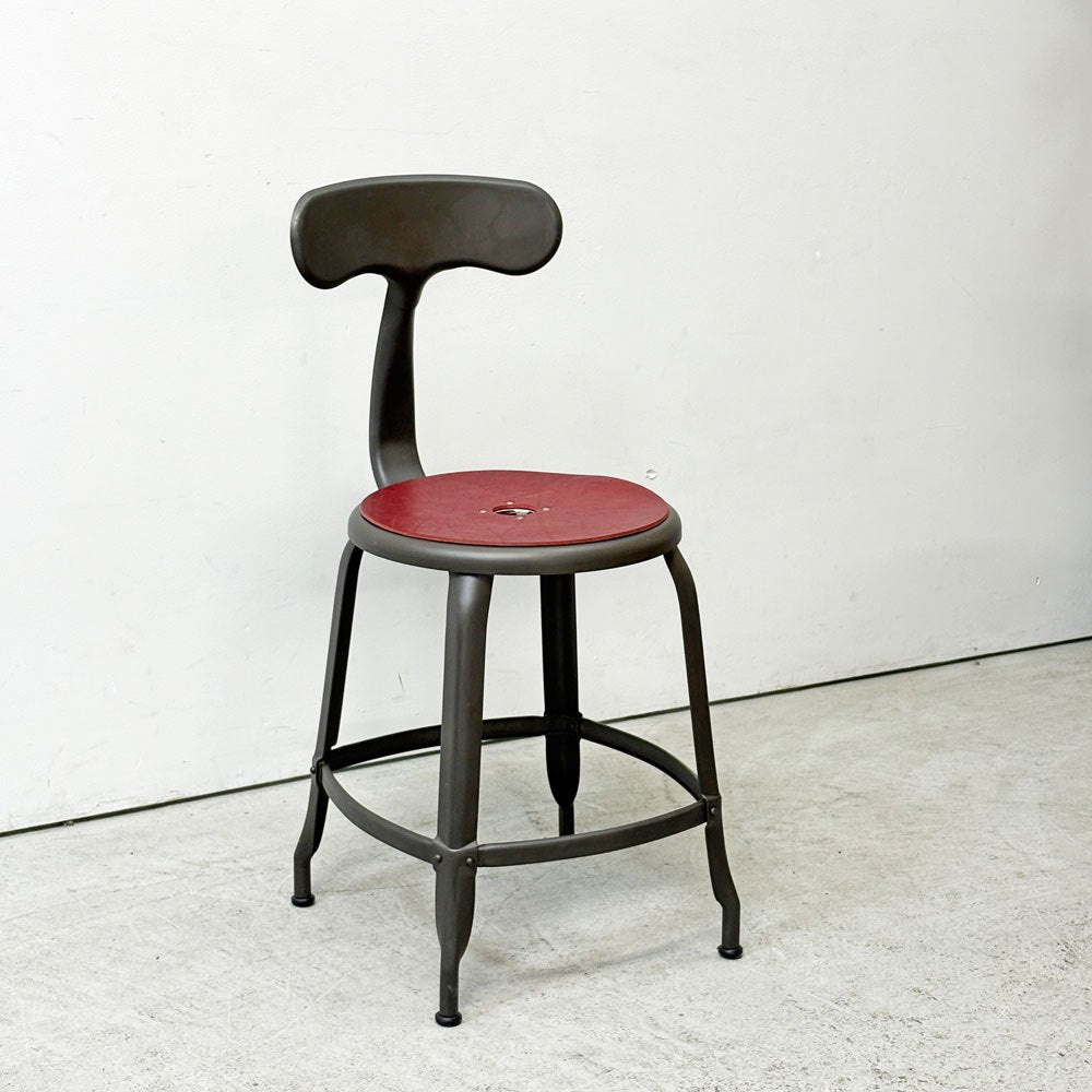 フェールトラヴァイユ FER TRAVAIL ニコルチェア NICOLLE Chair SH45cm ダイニングチェア スチール マットクリア仕上げ 別注モデル レザーパッド付 レッド インダストリアル フランス ●