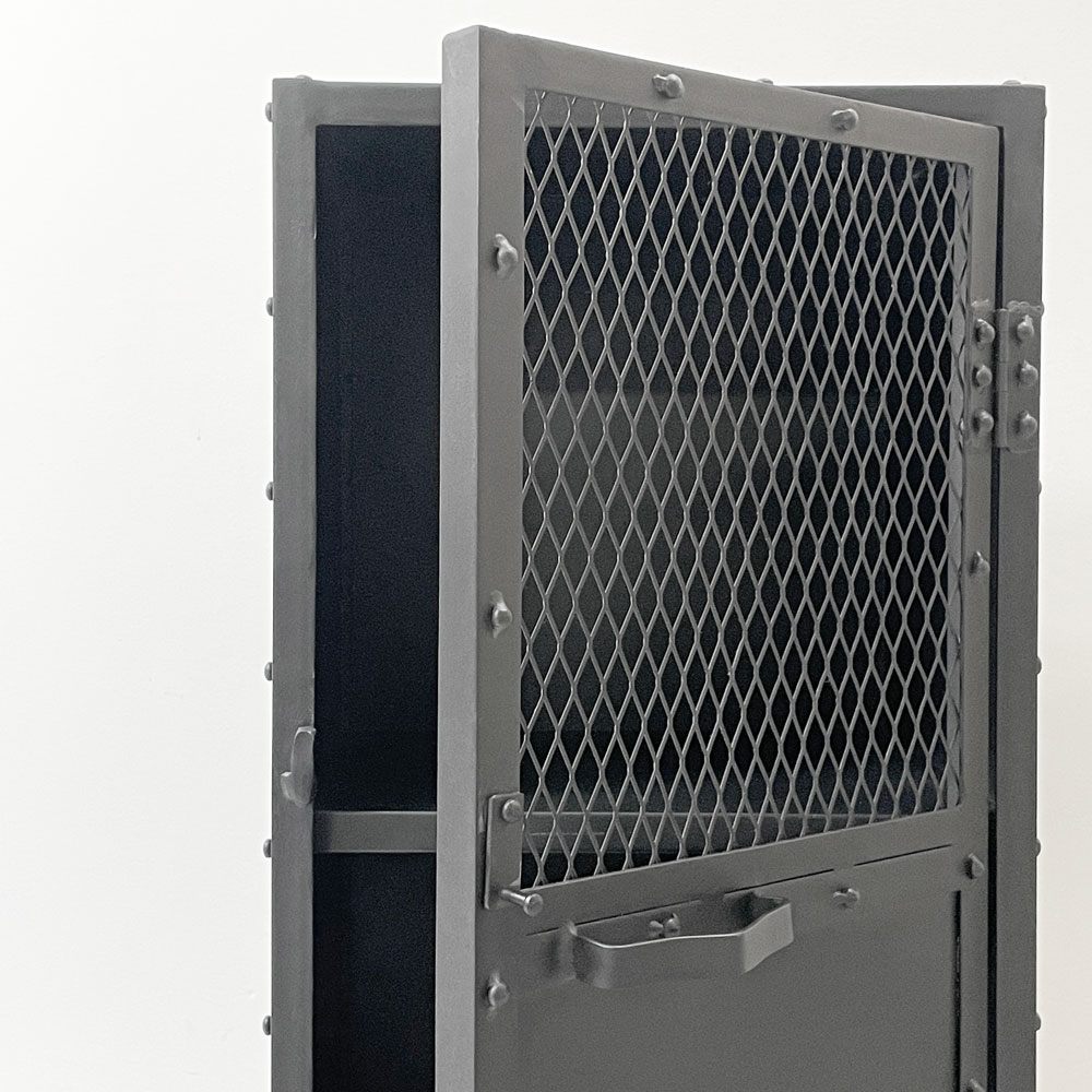 アナザーライフ Another Life アイアンサイドキャビネット IRON SIDE CABINET シェルフ 2段 1ドア ブラック インダストリアル 工業系 定価￥52,800- ●