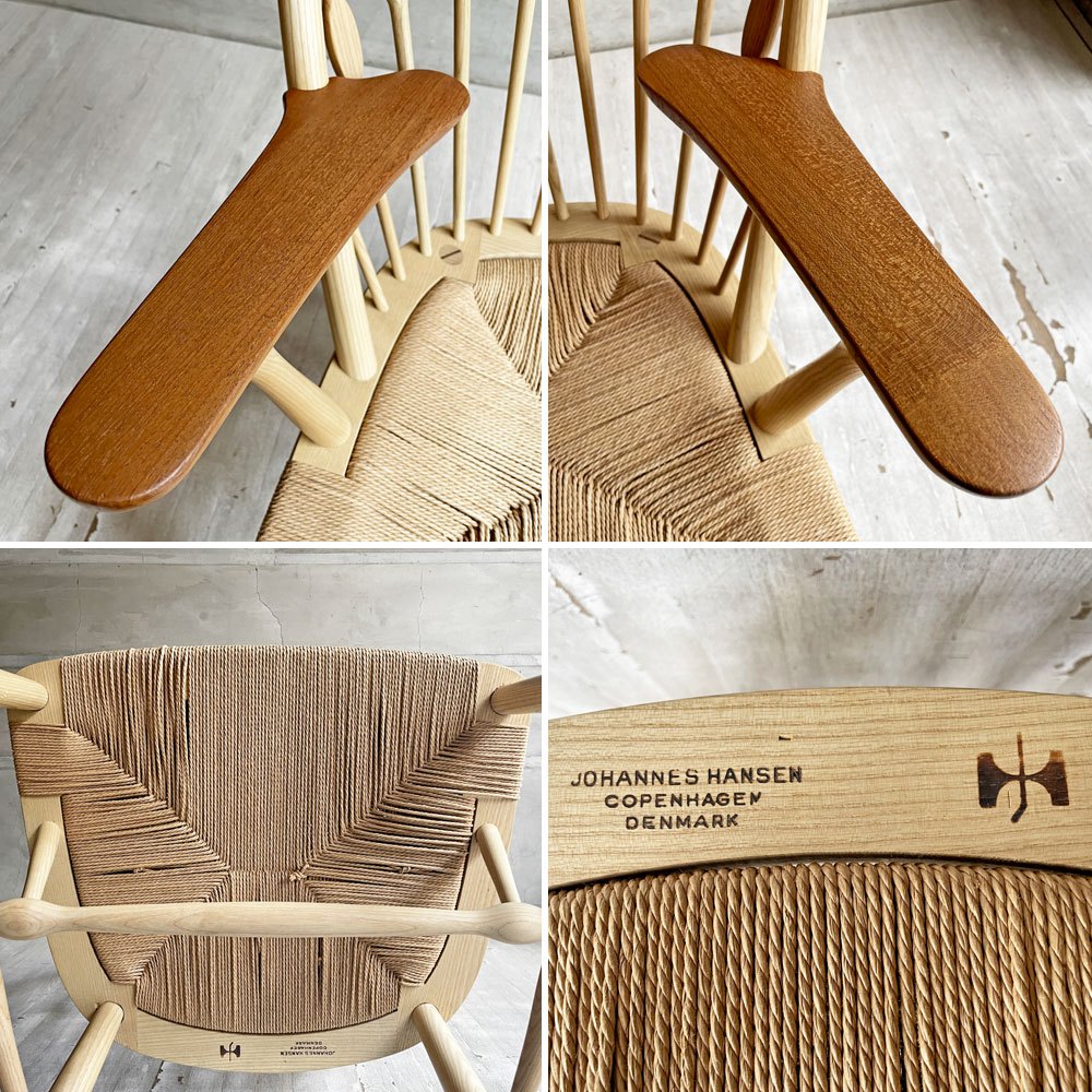 ヨハネスハンセン Johannes Hansen ビンテージ ピーコックチェア JH-550 ラウンジチェア アッシュフレーム チーク材 ハンス・J・ウェグナー デンマーク 北欧家具 ♪