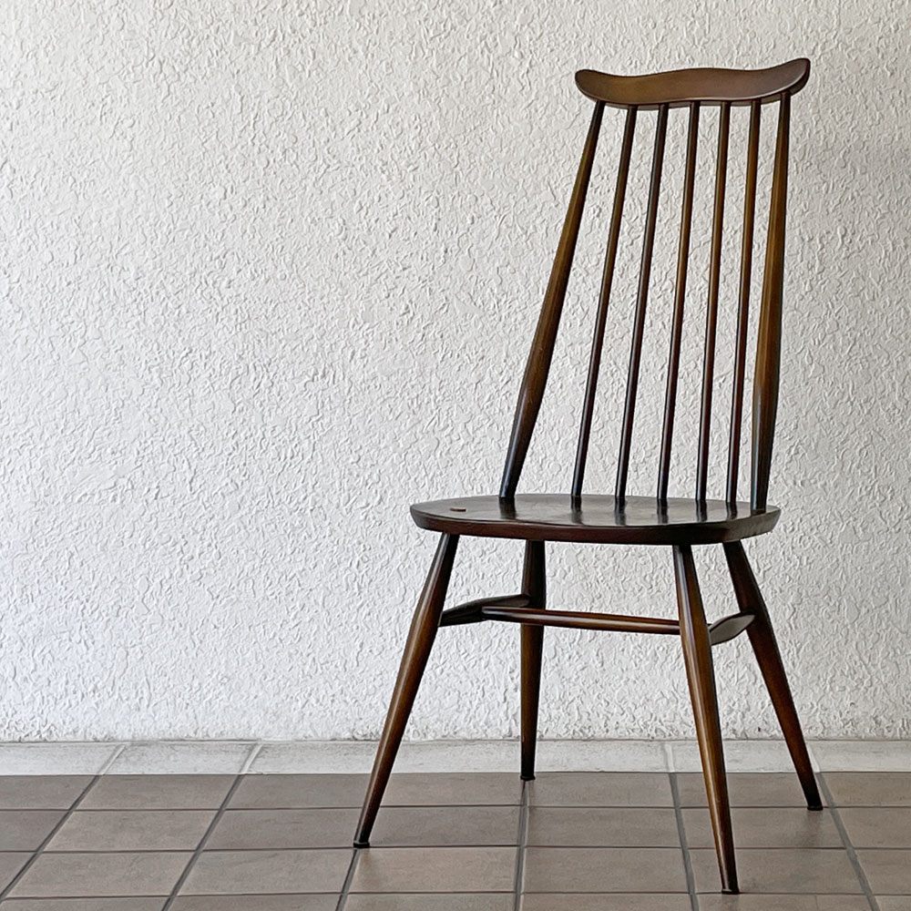 アーコール Ercol ゴールドスミス ダイニングチェア コロニアル ハイバック エルム材 ダークブラウン ブルーラベル UKビンテージ 英国 ◇