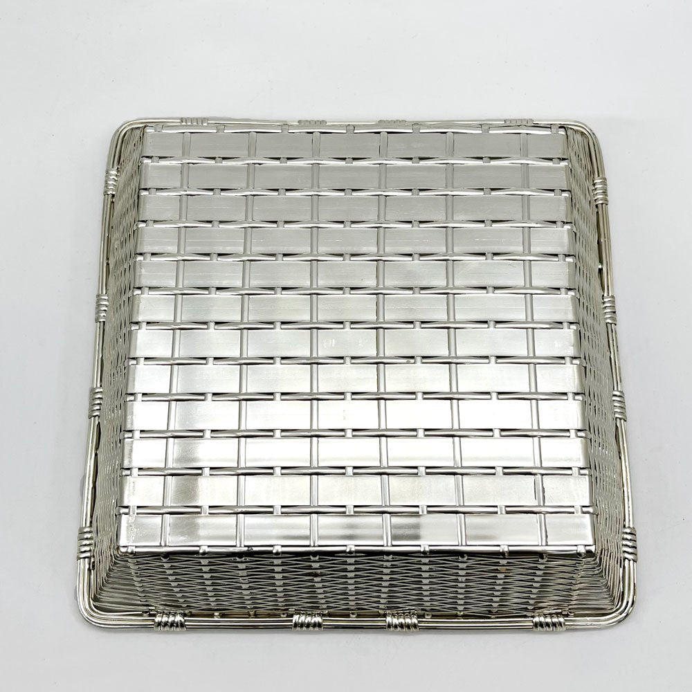 クリストフル CHRISTOFLE コレクション ガリア COLLECTION GALLIA ブレッド バスケット Bread Basket スクエア 編み込み シルバー 銀メッキ W23.5cm フランス A ●