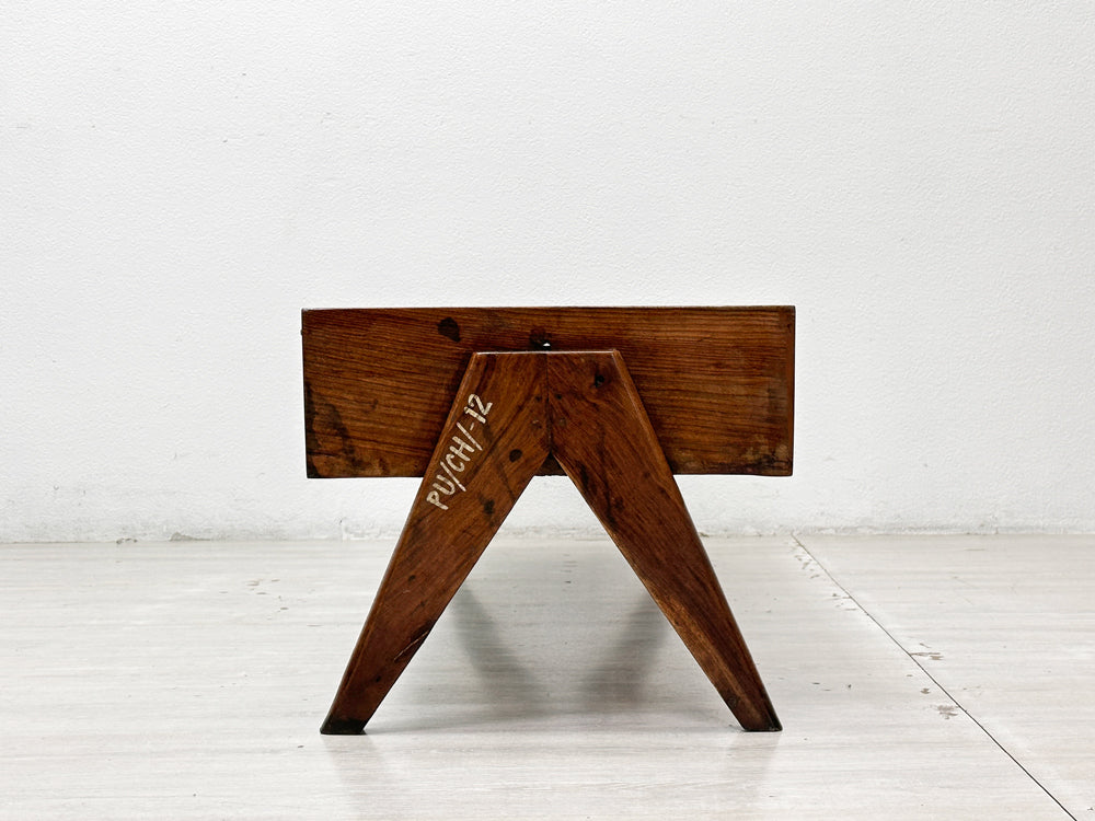 ピエールジャンヌレ Pierre Jeanneret コーヒーテーブル Coffee Table チーク無垢材 ガラス チャンディーガル レター有り 1960‘s ビンテージ PU/CH/-12 ●