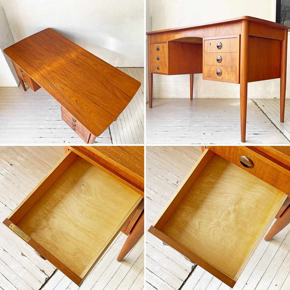 デンマークビンテージ Danish Vintage チーク材 6ドロワー 両袖デスク 6dr Teak Double sleeve desk 背面収納 北欧家具 ★