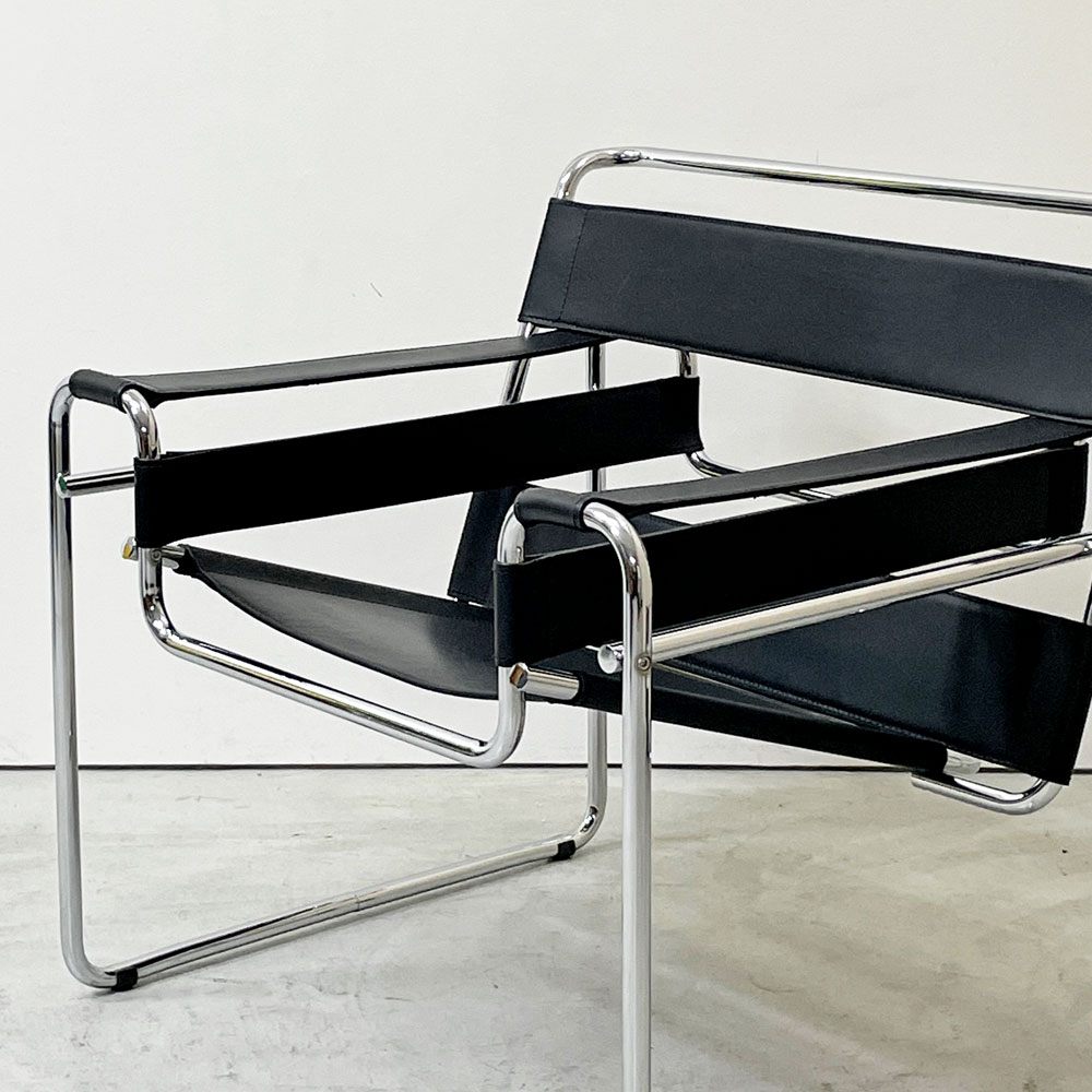 ワシリーチェア Wassily Chair ブラック 本革 マルセルブロイヤー バウハウス 名作家具 モダニズムデザイン リプロダクト品 ●