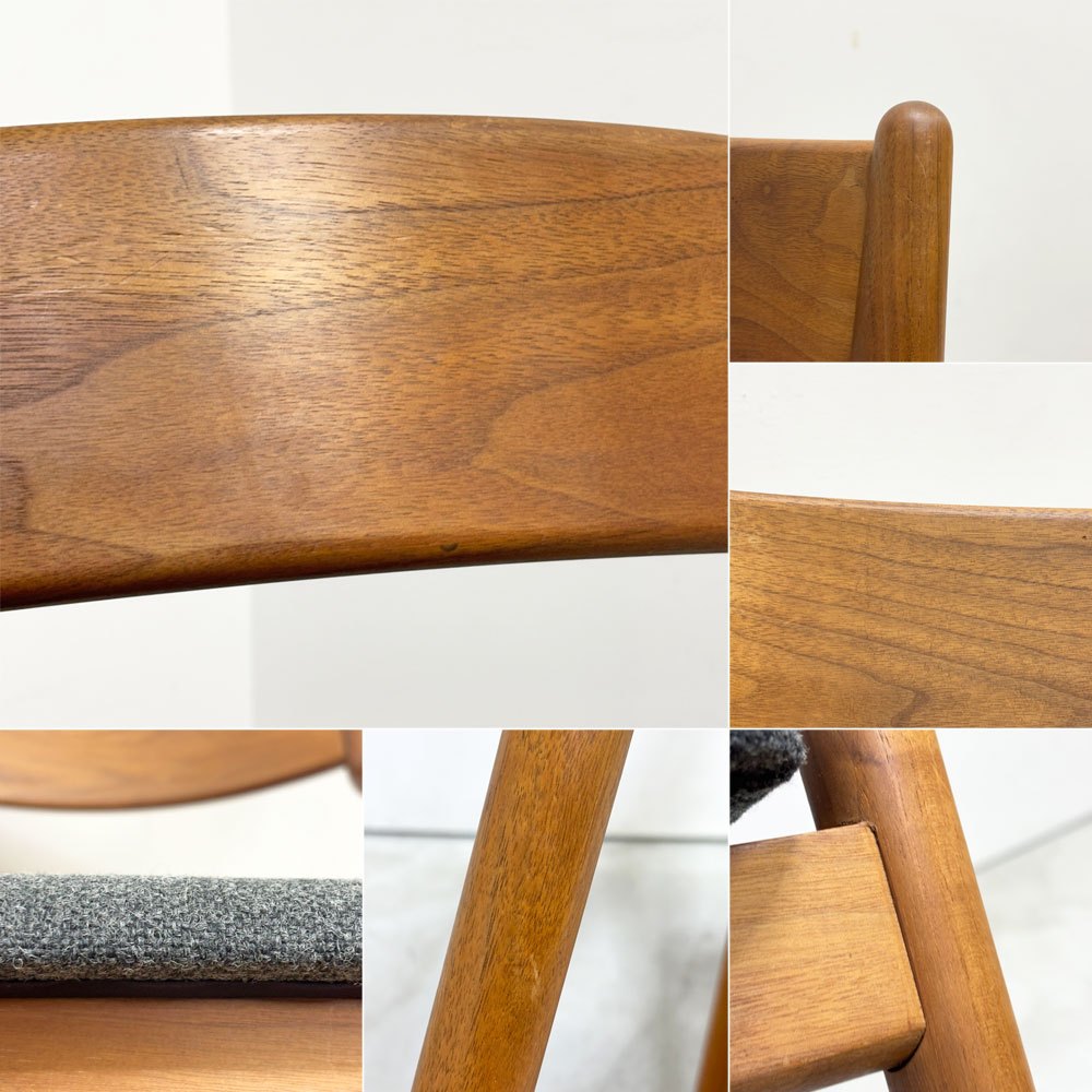 宮崎椅子製作所 ペペチェア PEPE side chair 背無垢タイプ ウォールナット ファブリック グレー系カラー フィンガージョイント 村澤一晃 参考定価￥77,440- B ●