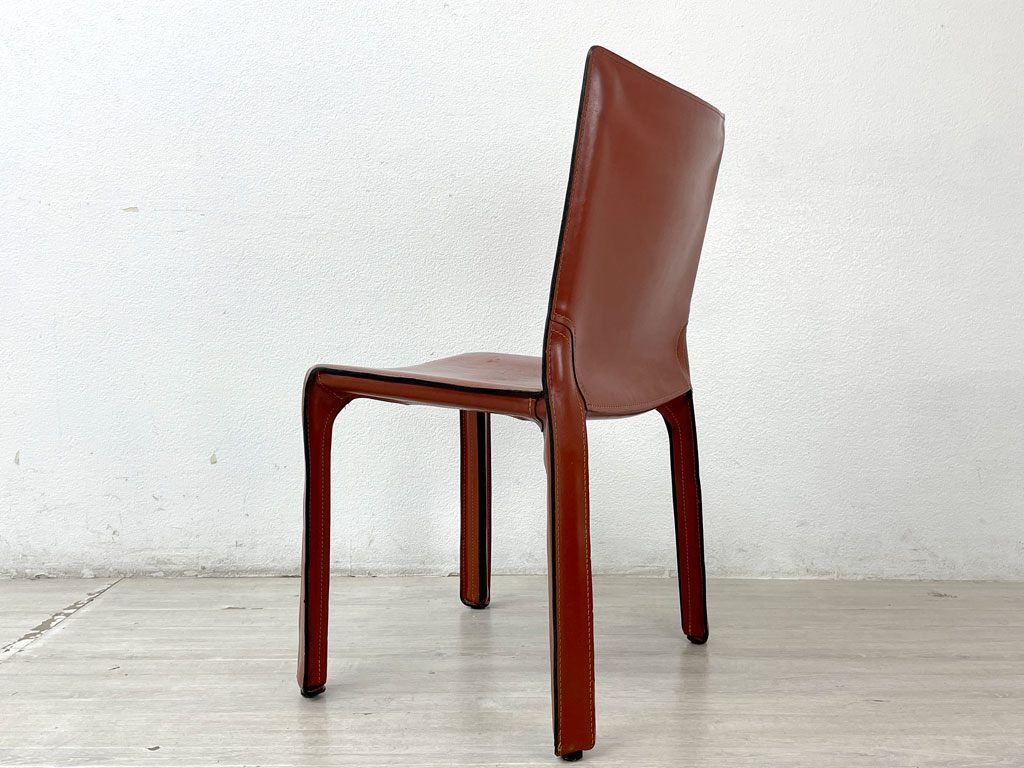 カッシーナ Cassina キャブチェア 412 CAB CHAIR アームレス 最高級本革 赤茶 マリオ・ベリーニ MoMA 永久展示品 イタリアモダン 定価264,000円 ●