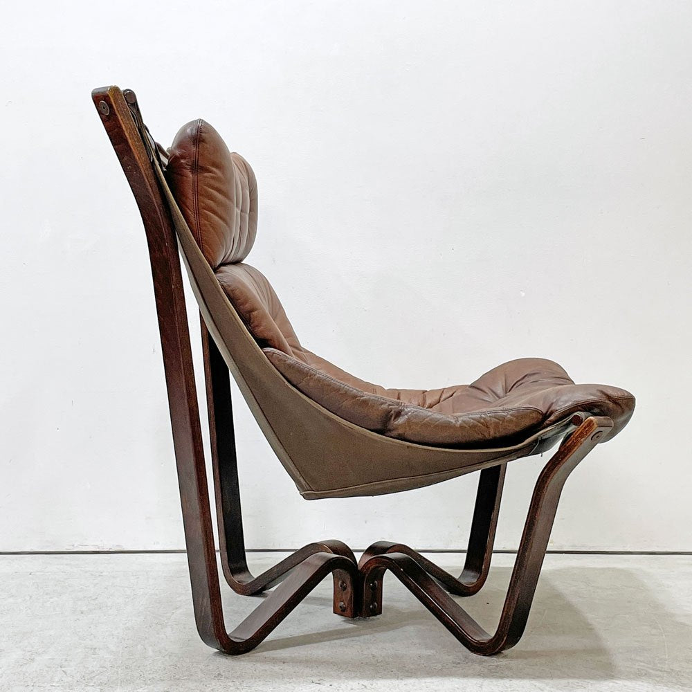 BRUNSTAD MOBELFABRIKK ブルンスタッドモーベルファブリック バイキングチェア Jim Myrstad ジム・ミュルスタッド ラウンジチェア 1Pソファ 本革 ビンテージ ノルウェー ●