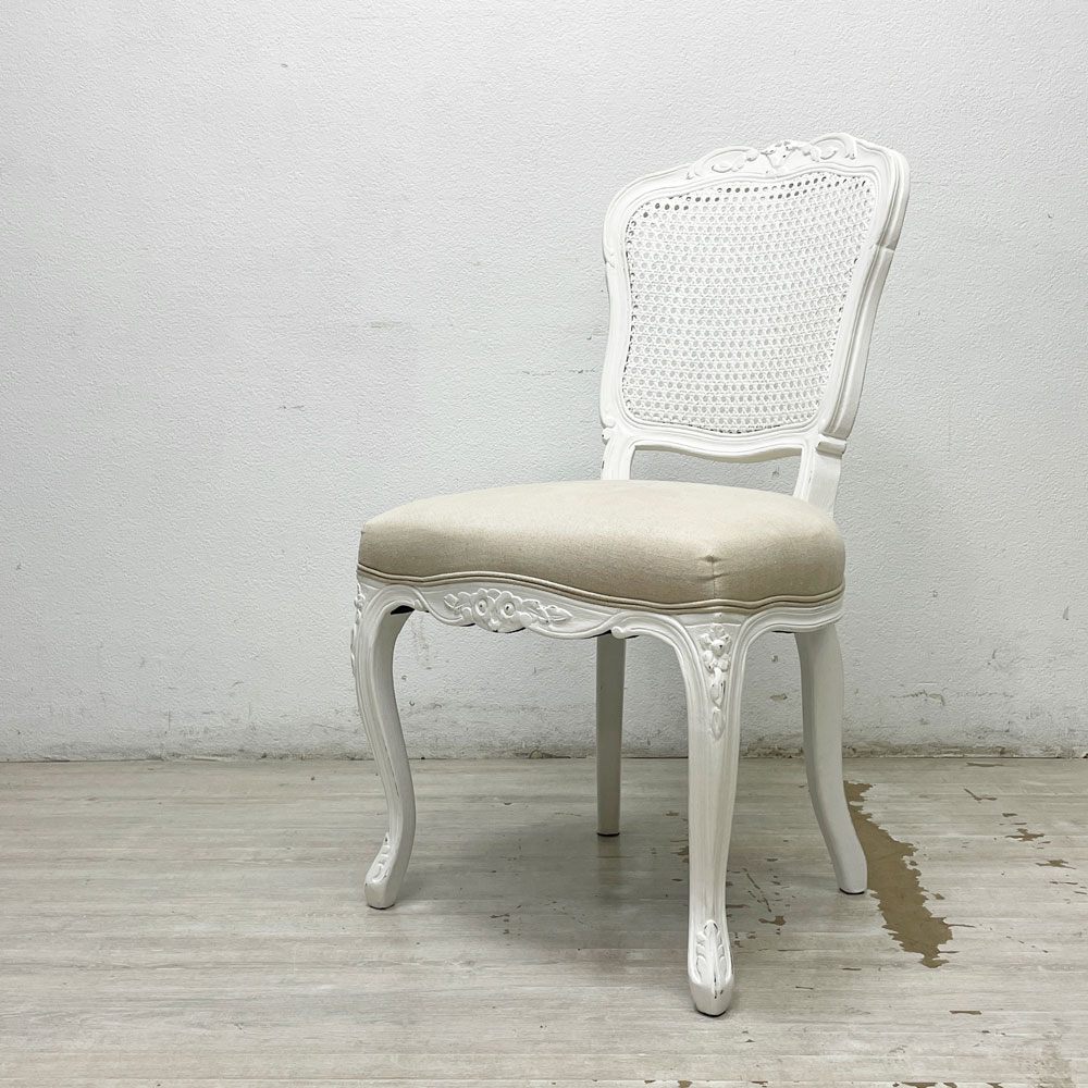 サラグレース Sarah Grace SGD デビュー ダイニングチェア DEBUT DINING CHAIR CHARM BD WHITE&NATURAL LINEN ラタンバック アンティーク風 参考定価 \55,000- D ●