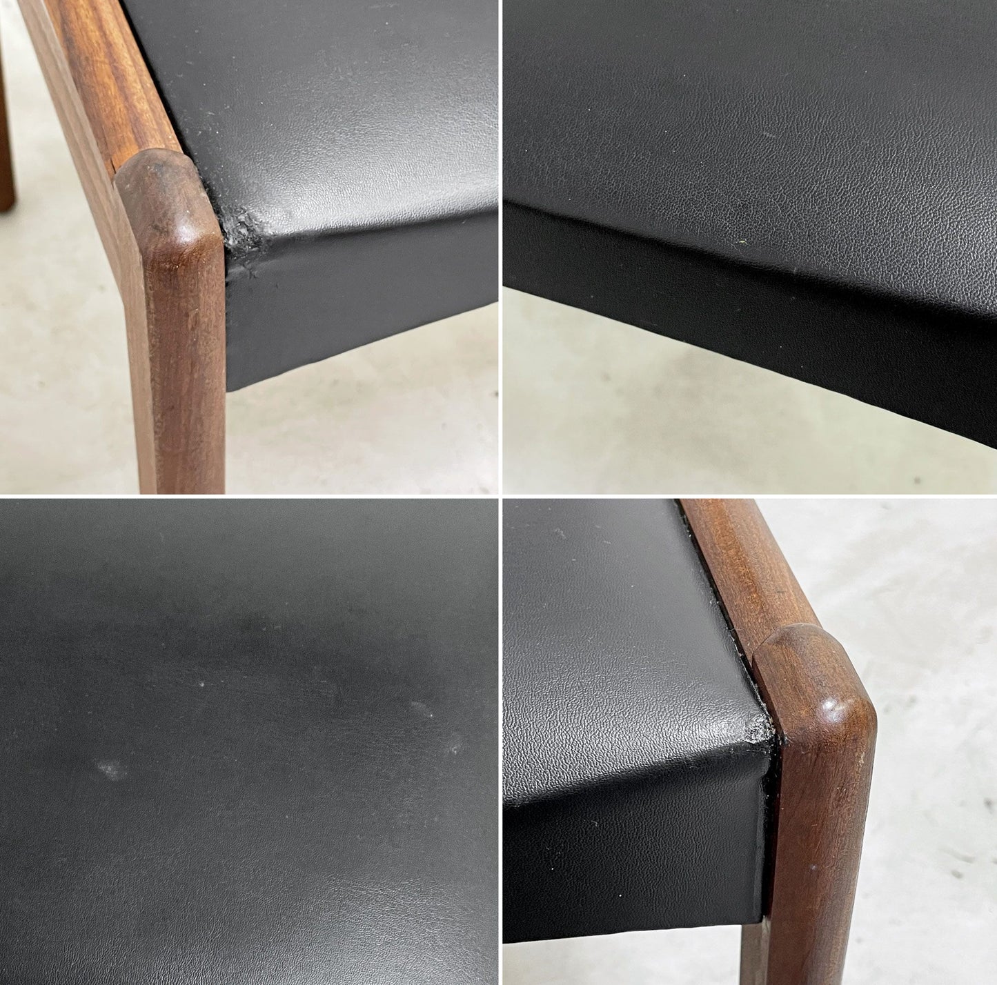 デンマークビンテージ Danish Vintage チーク材 ダイニングチェア PVCレザー ブラック 北欧家具 ●