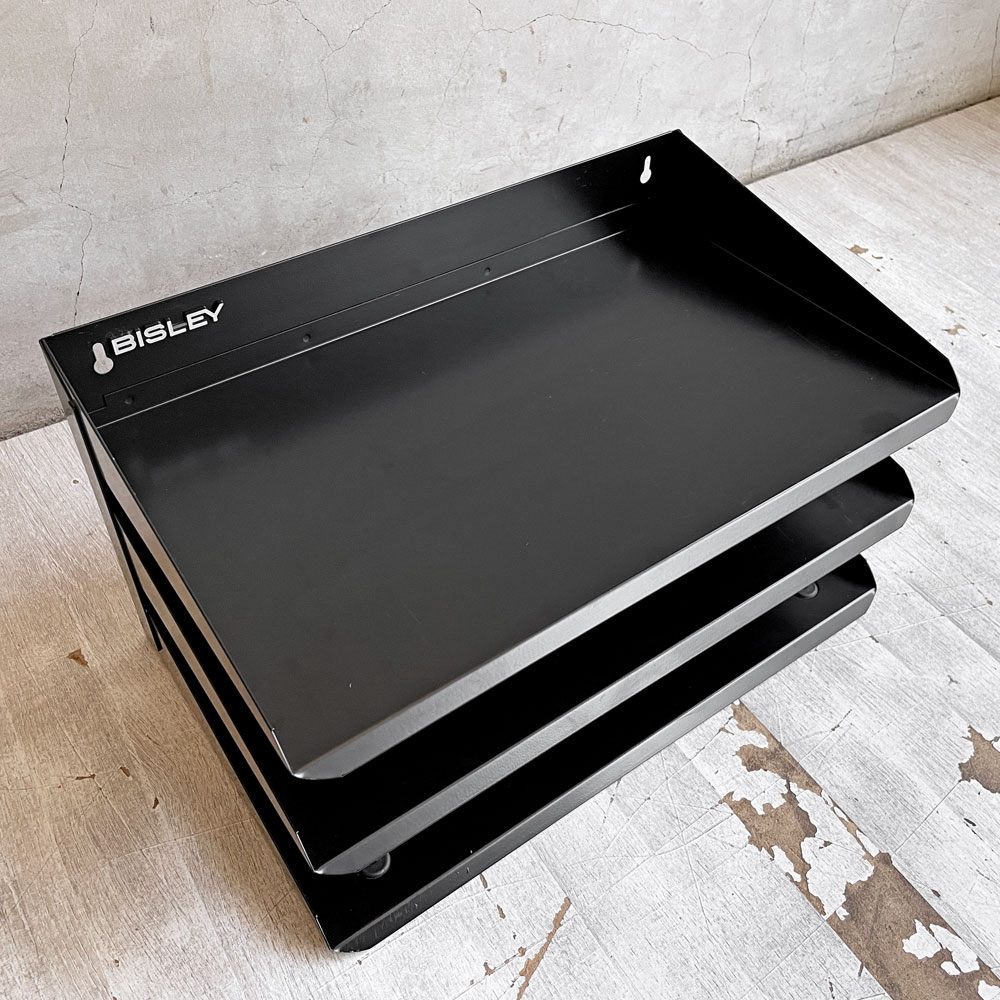 ビスレー BISLEY 3段 レターラック ブラック 書類棚 A4サイズ 横型 W38.5cm 壁掛け可 デスクアクセサリー 英国 ♪