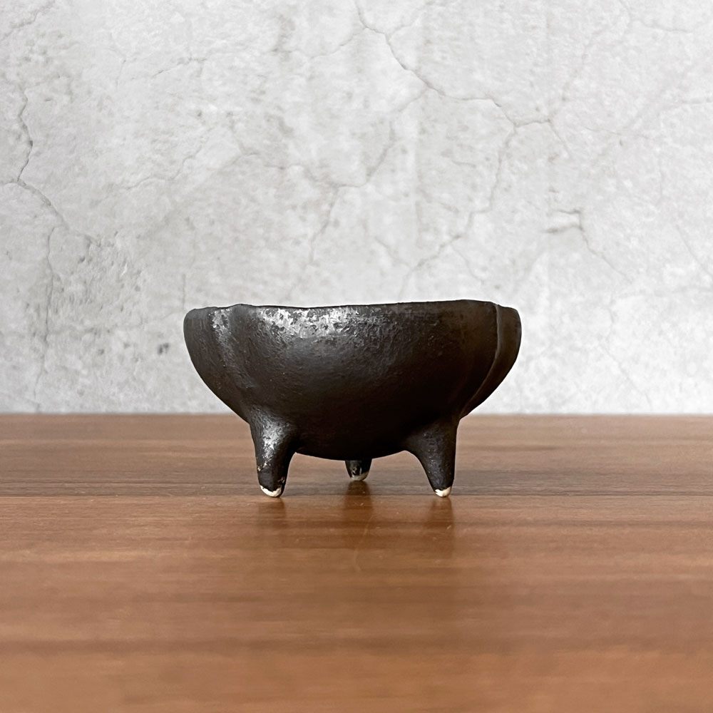 安福由美子 錆釉足付蕾小鉢 W8cm 現代作家 ♪
