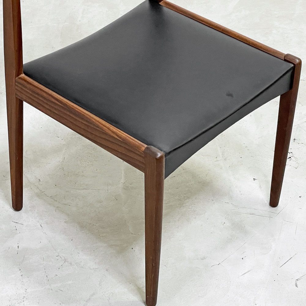 デンマークビンテージ Danish Vintage チーク材 ダイニングチェア PVCレザー ブラック 北欧家具 ●