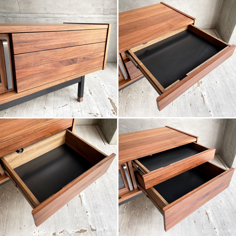 クラッシュゲート CRASH GATE イージーライフ Easy Life ジンロ ZINRO テレビボード TV BOARD AVボード W160cm ウォールナット材 ガラス戸 ブラックスチール 抽斗2杯 展示美品 ♪