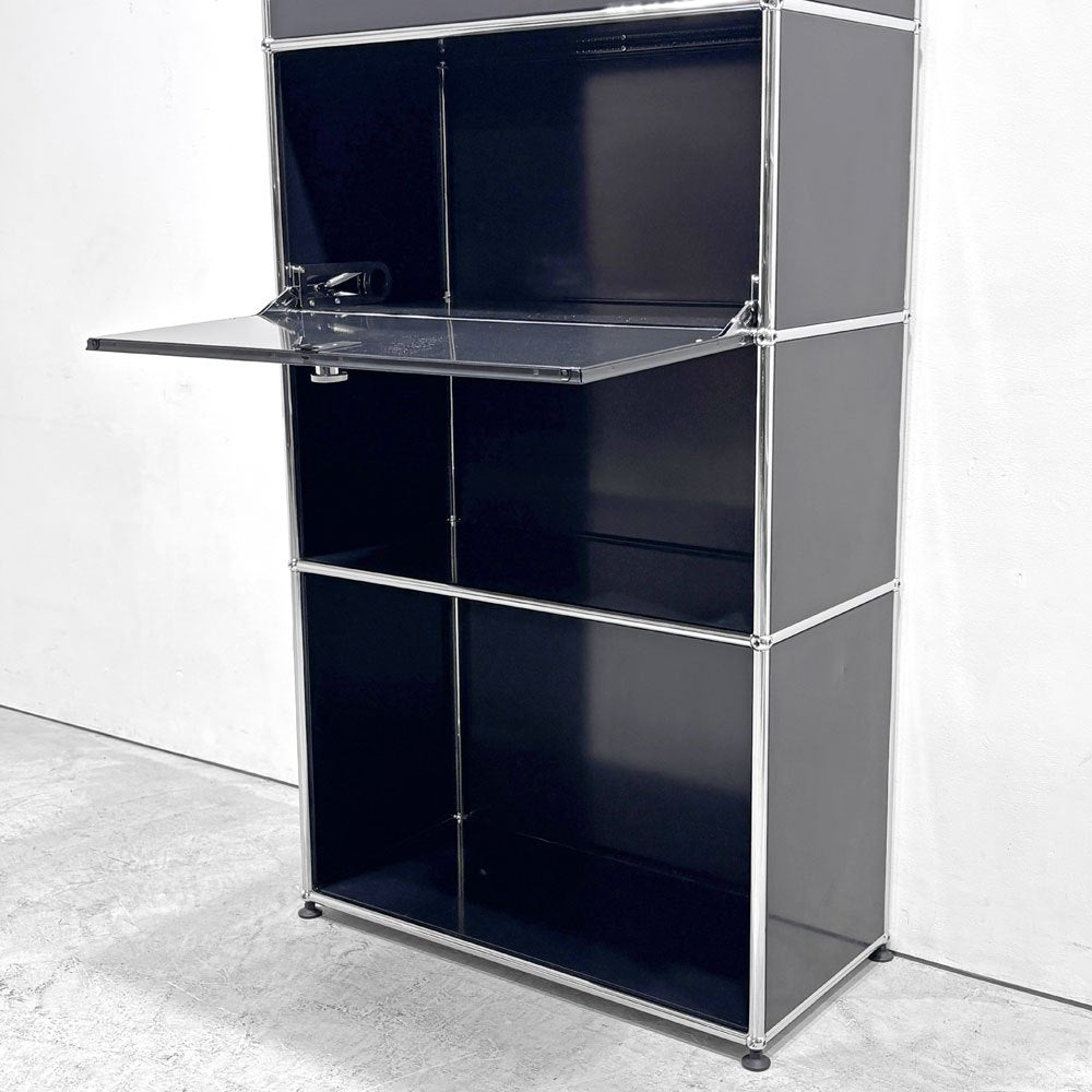 ユーエスエムハラー USMハラー USM Haller キャビネット シェルフ 1列5段 グラファイトブラック ドロップダウンドア ×2 フリップアップドア 鍵付き スイス ●
