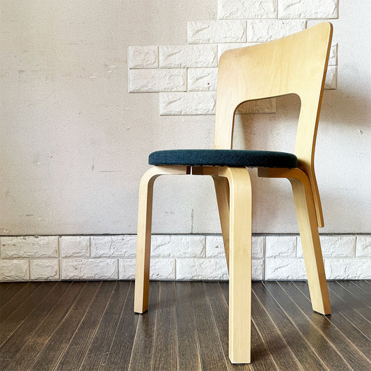 アルテック artek チェア66 Chair66 ダイニングチェア バーチ材 ナチュラルラッカー ファブリックシート NC生地 座面張替済 アルヴァ・アアルト フィンランド 北欧家具 ◎