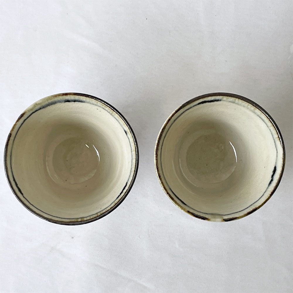 藤田佳三 染付小湯呑 カップ 2客セット 陶器 植物 花 現代作家 ◇