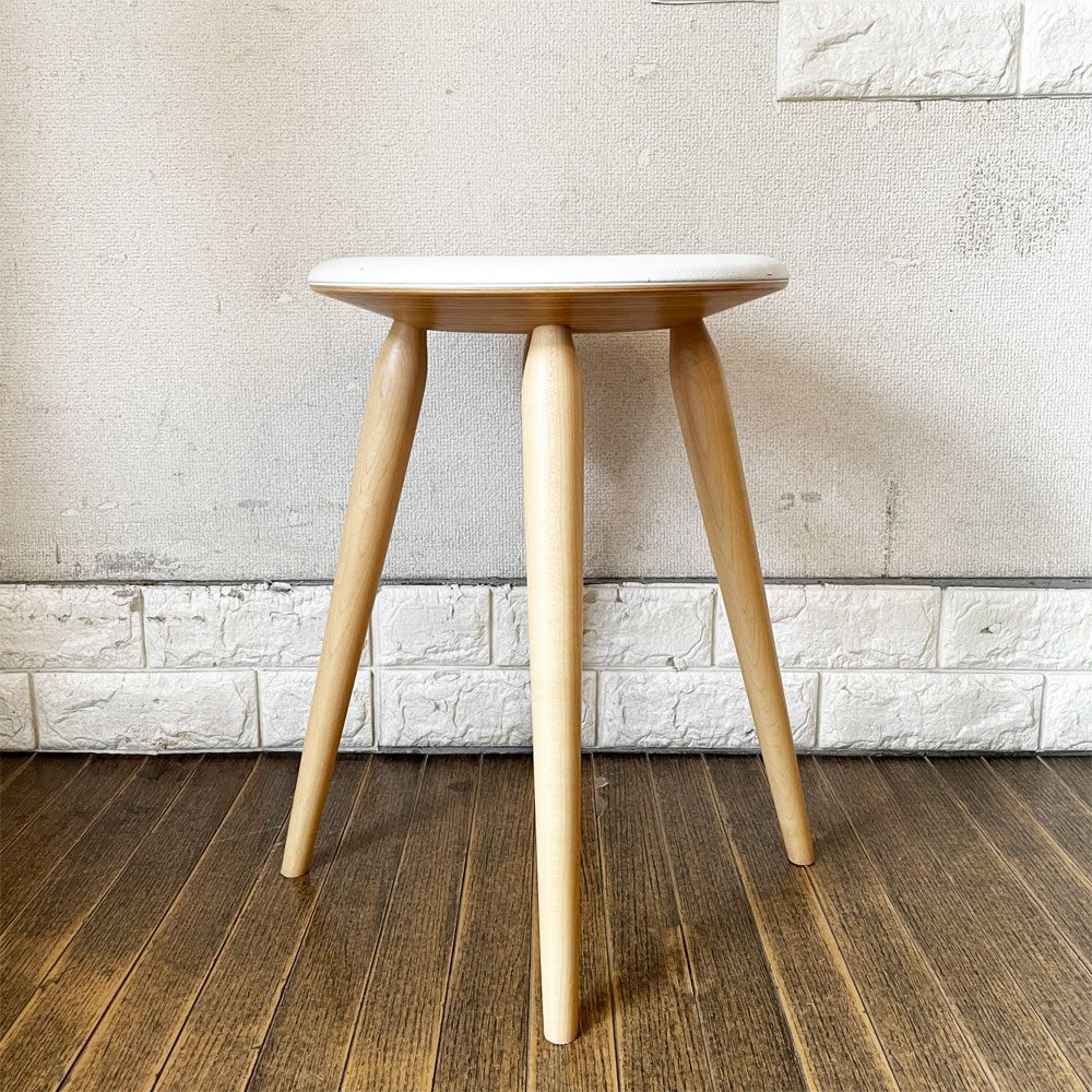 天童木工 Tendo リングスツール Ring Stool ビニールレザーシート オールマイティホワイト メープル材 加藤徳吉 定価￥39,600- ◎