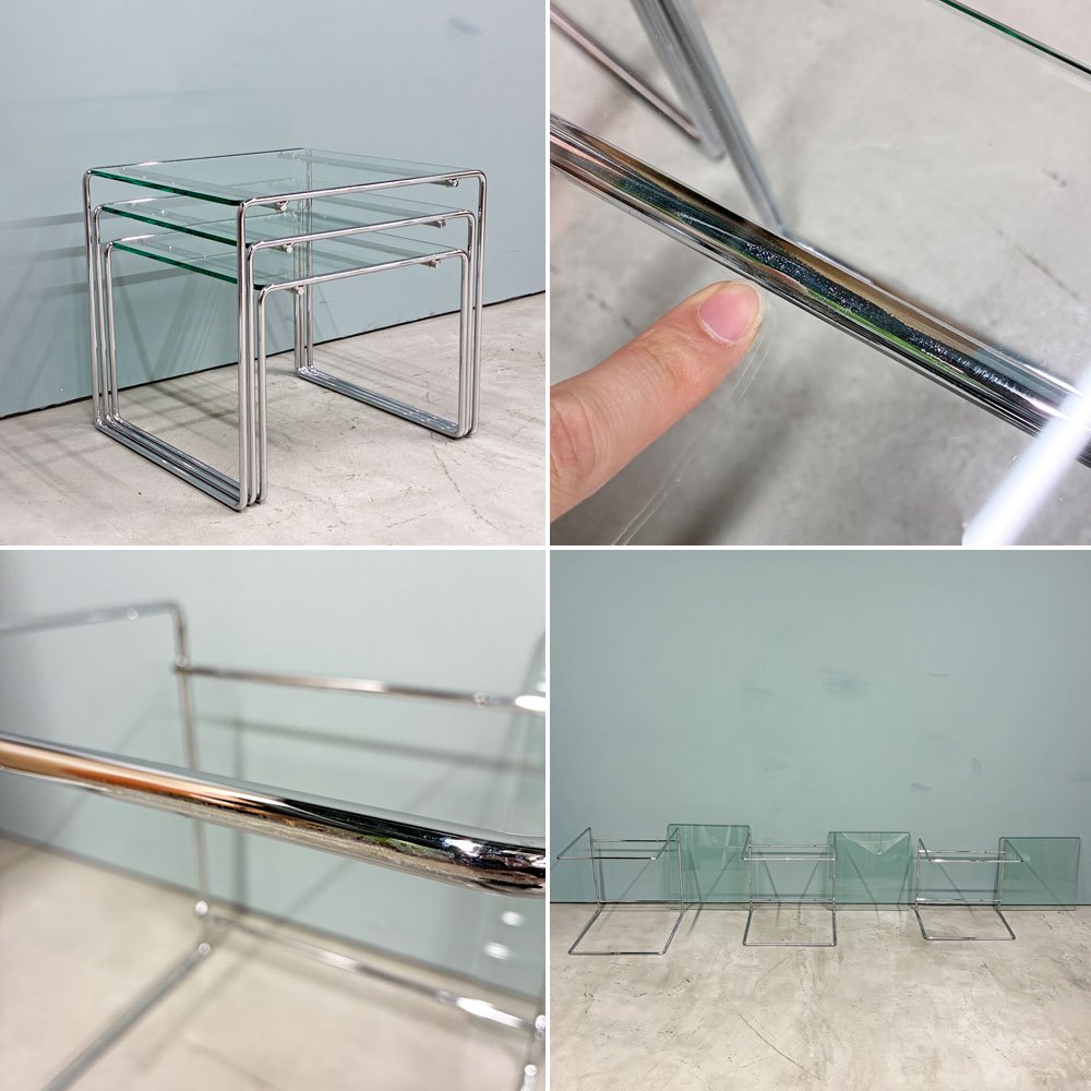 カッシーナ Cassina マルセルT MARCEL T ネストテーブル サイドテーブル ガラス スチール 高濱和秀 モダン 参考定価￥226,600- ◎