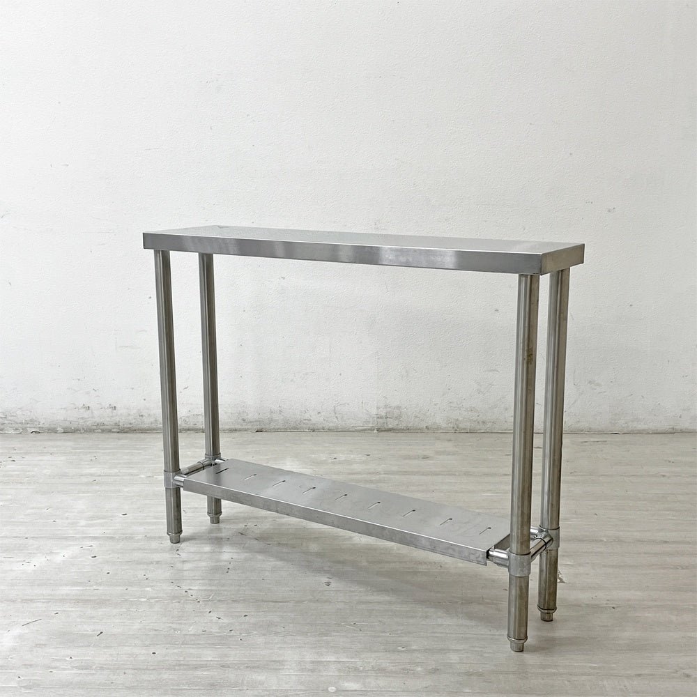 インダストリアルデザイン Industrial Design ステンレス製 コンソールテーブル オープンシェルフ 収納棚 W99cm 店舗什器 調理台 厨房 工業系 ●