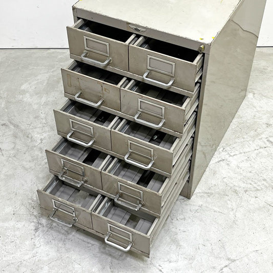 くろがね工作所 ART METAL WORKS Kurogane スチールチェスト カードキャビネット 図書カード 2列 5段 10ドロワー ビンテージ Vintage インダストリアル 工業系 鍵欠品 ●