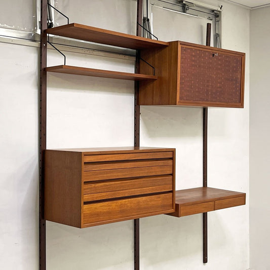 カド CADO ロイヤルシステム ROYAL SYSTEM ウォールユニット システムシェルフ キャビネット付き チーク材 ポール・カドヴィウス Poul Cadovius デンマークビンテージ ●