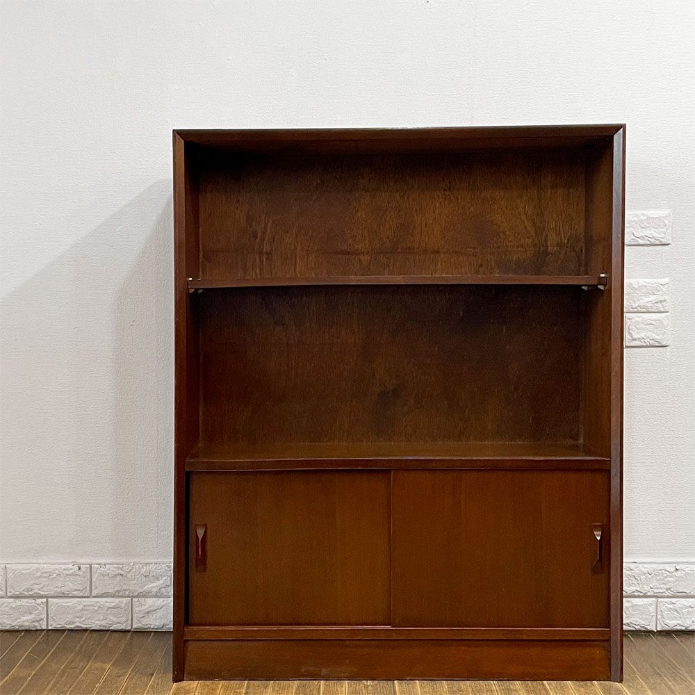 ハーバート E. ギブス HERBERT E. GIBBS FURNITURE チーク材キャビネット 飾り棚 本棚 ガラス欠品 UKビンテージ ◎