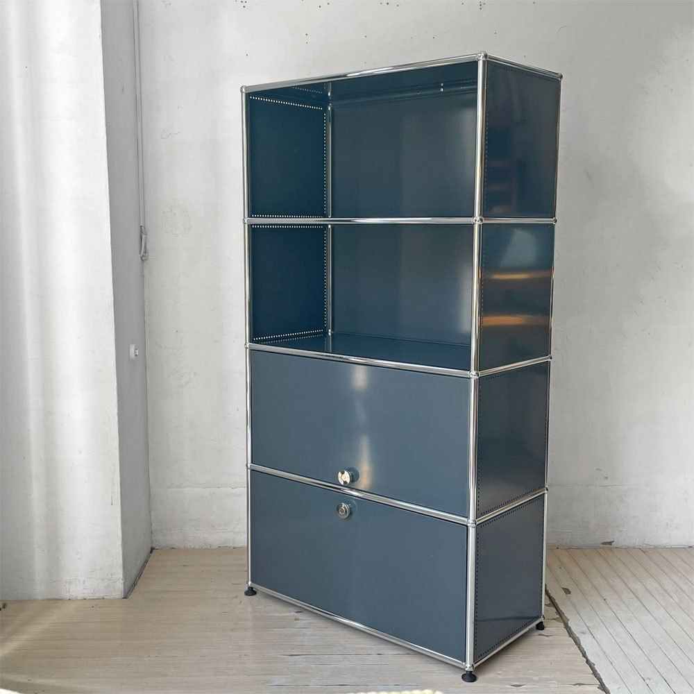 ユーエスエムハラー USMハラー USM Haller キャビネット シェルフ 1列4段 フリップアップドア エクステンションドア アントラサイト H144  ★