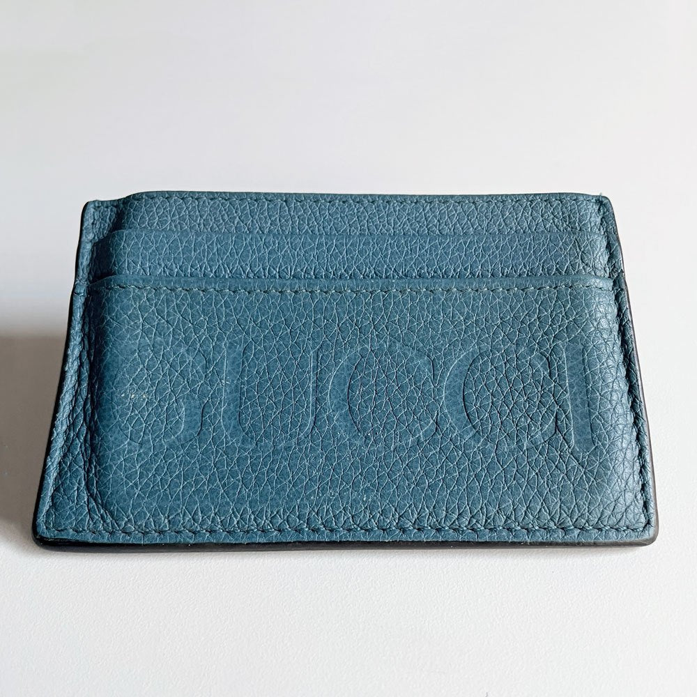 グッチ GUCCI エンボスロゴ カードホルダー カードケース ICケース レザー ブルー ♪