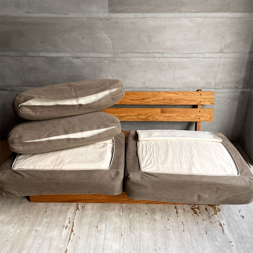 モモナチュラル MOMO Natural クラウドローソファ CLOUD LOW SOFA 2Pソファ 2人掛け オーク材 帆布 ベージュ 参考定価￥154,000- ♪