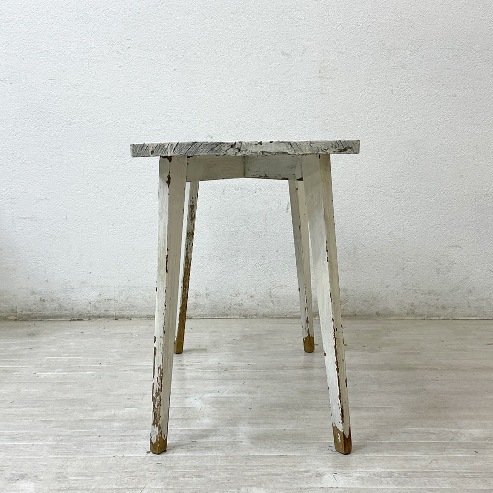 ビンテージ vintage ホワイトペインテッド スモールテーブル サイドテーブル シャビーシック W58cm ホワイト ●