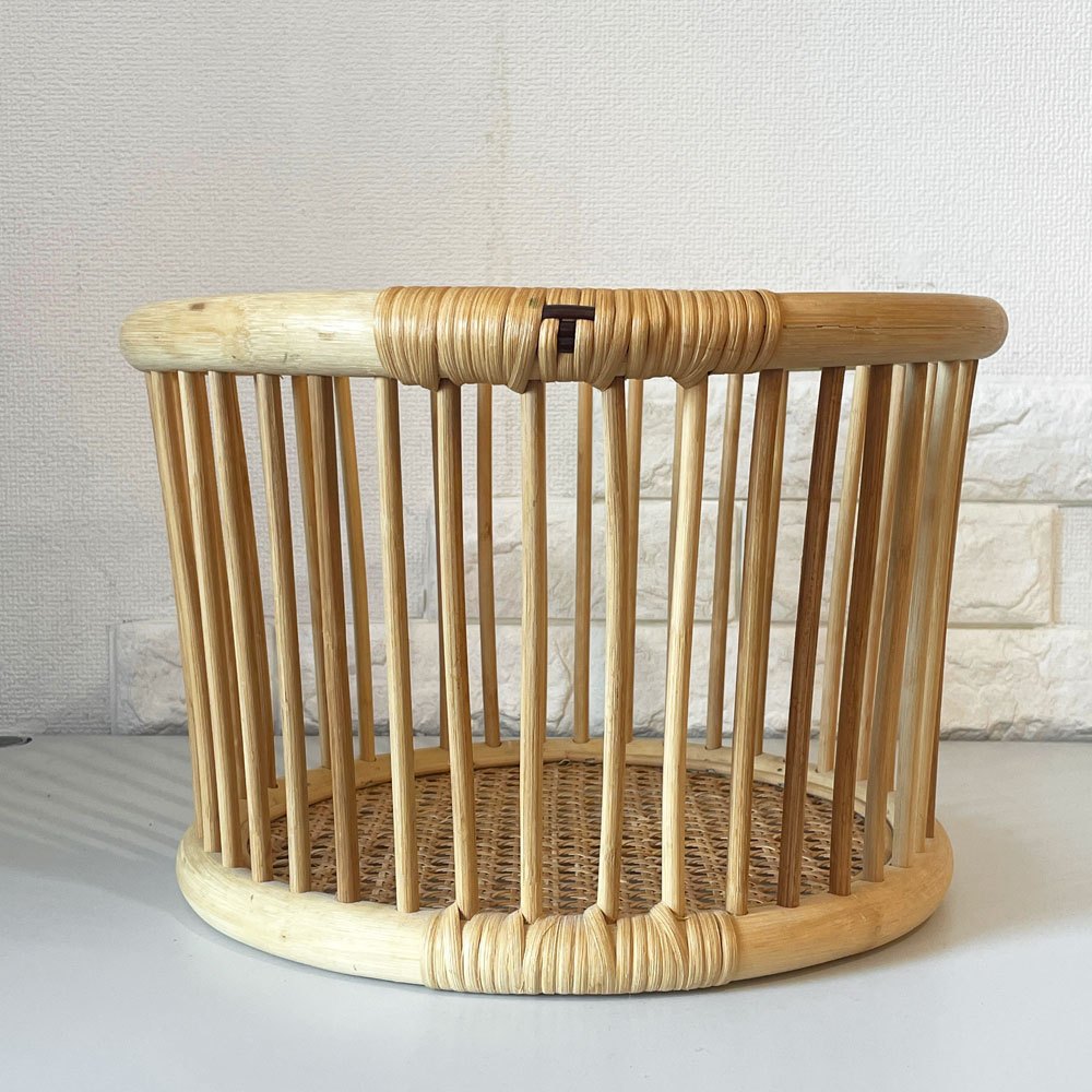 ツルヤ商店 籐バスケット(S) 籐かご ランドリーバスケット Φ38cm 籐源郷 山形工芸品  定価￥16500- ◎