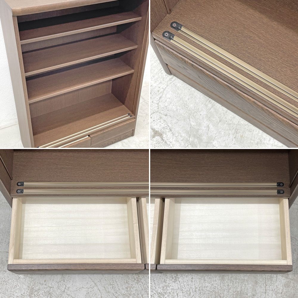 浜本工芸 No3600 書棚H 本棚 ミニキャビネット w85cm カフェオーク色 2ドロワー シンプルデザイン〓
