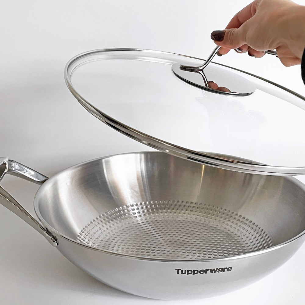 タッパーウェア Tupperware マストロクックウェア Mastro Cookware ウォック 32cm フライパン 5L 片手鍋 サイドハンドル付 ガラス蓋付 アメリカ ■