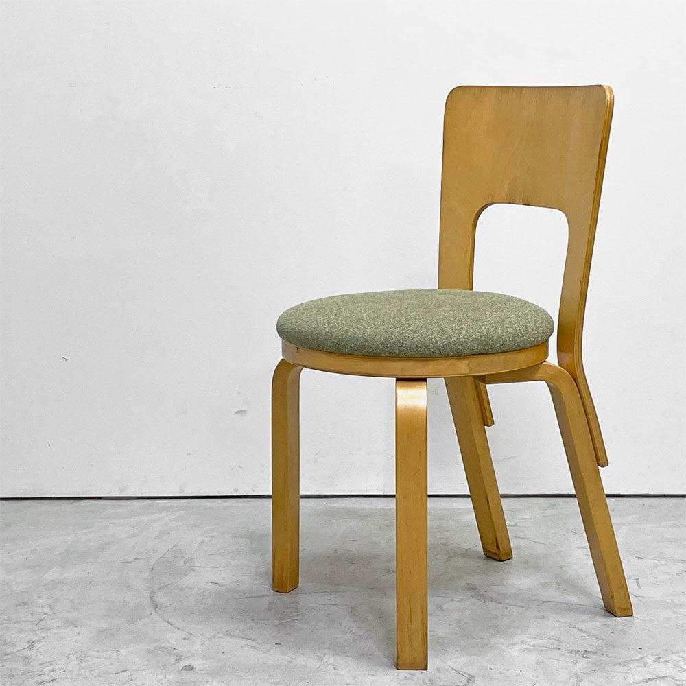 アルテック artek チェア66 CHAIR66 ダイニングチェア ナチュラルラッカー バーチ材 ファブリックシート アルヴァ・アアルト フィンランド 北欧家具 ビンテージ A ●