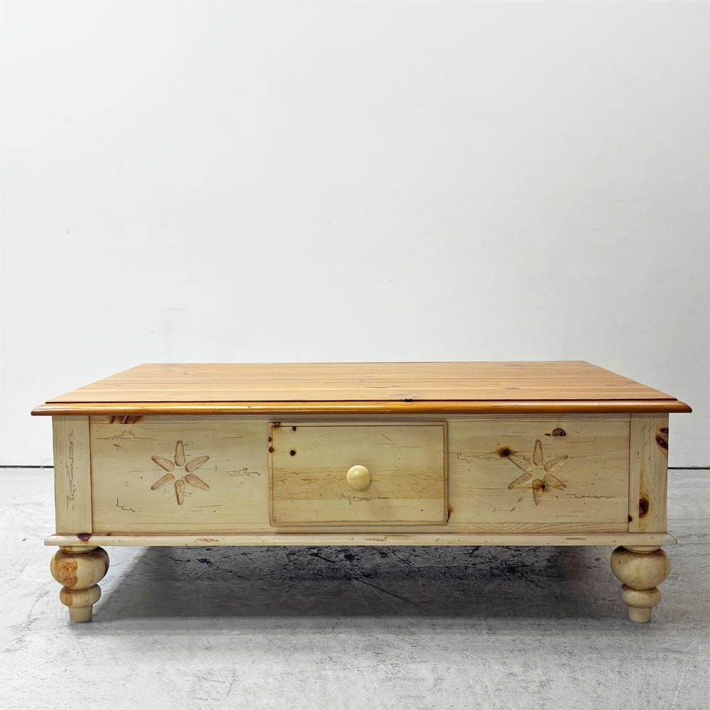 イーセンアーレン ETHAN ALLEN ファームハウス パイン コーヒーテーブル Farmhouse Pine 2ドロワー パイン材 90's ビンテージ vintage カントリースタイル ●