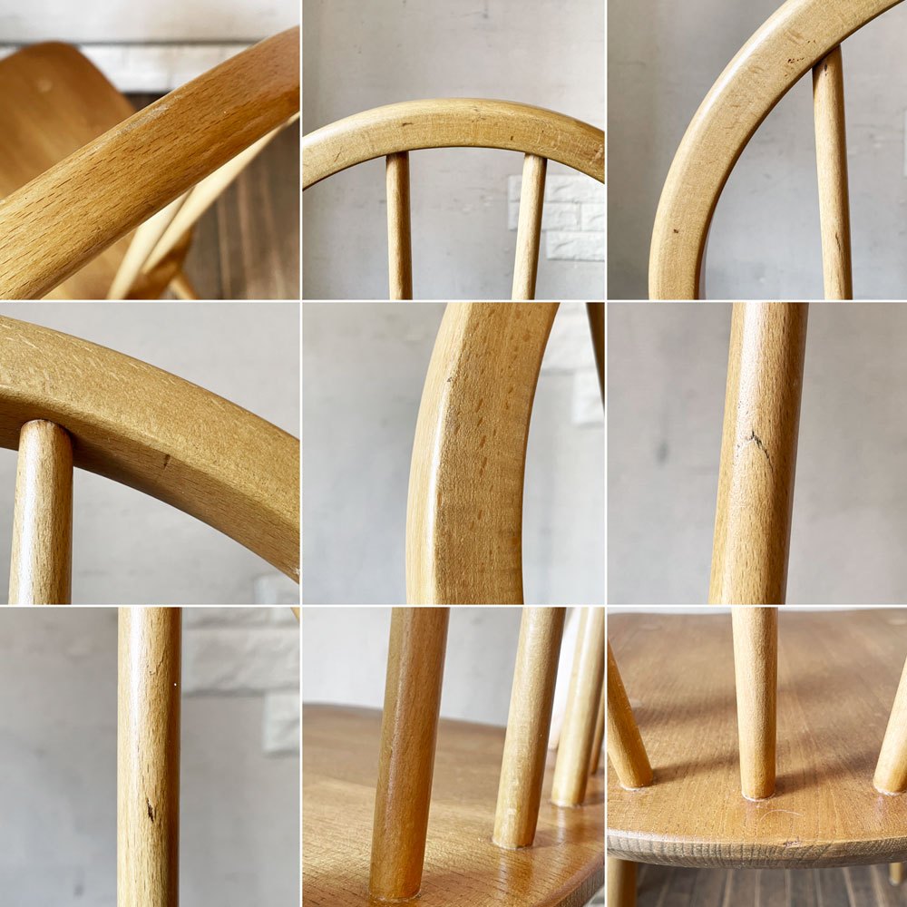 アーコール Ercol フープバックチェア ダイニングチェア スポークバック 4本タイプ エルム材 UKビンテージ 英国家具 ◎