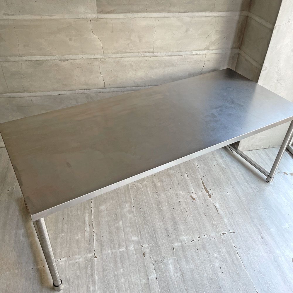 ステンレス ワーキングテーブル ステンレスデスク 作業台 三方枠タイプ SUSアジャスター W180cm インダストリアル ♪
