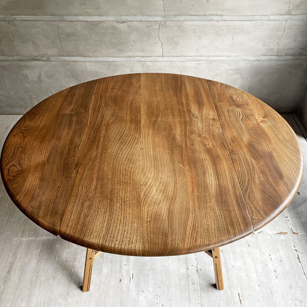 アーコール ERCOL オールドコロニアル ドロップリーフテーブル バタフライ ダイニングテーブル オーバル 折り畳み式 エルム材 UKビンテージ 英国家具 ♪