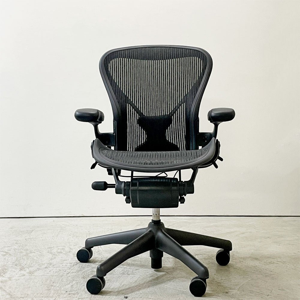 ハーマンミラー Herman Miller アーロンチェア Bサイズ ポスチャーフィット ヘッドレスト付き フル装備 グラファイト ビル・スタンフ＆ドン・チャドウィック ●